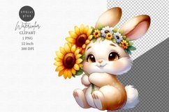 Bunny clipart, Sunflowers sublimation Product Image 1