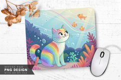 Underwater Rainbow Cat Mouse Pad PNG Design Product Image 1