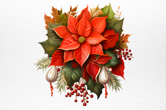Vintage Floral Christmas Clipart PNG Product Image 4