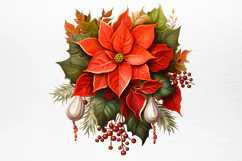 Vintage Floral Christmas Clipart PNG Product Image 4