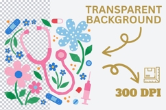 Floral Nurse Medical PNG, Stethoscope Flower Sublimation Product Image 4