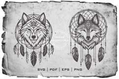 Wolf Dreamcatcher Tribal Line Art Vector Product Image 7