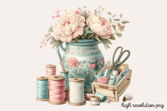 Vintage Antique Sewing Clipart PNG Product Image 1