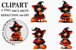Whimsical Halloween Girl Clipart Watercolor PNG Product Image 1