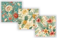 Tropical Toile Digital Paper Pack, Vintage Floral Toile Product Image 4