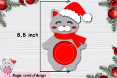 Grey Cat in Santa's hat candy dome svg, paper cut template Product Image 4