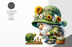 Gnome clipart, Gnome with sunflowers clipart, Summer clipart Product Image 1