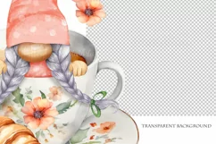 Watercolor gnome in a mug of tea with cookies, Gnome PNG Product Image 4