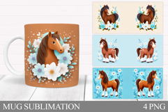 Horse Mug Wrap Sublimation. Horse Flowers Mug Wrap Design Product Image 1