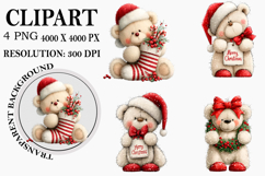 Whimsical Christmas Teddy Bear Clipart Watercolor PNG Product Image 1