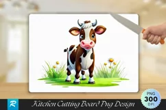 Cartoon Cow Standing in Green Cutting Board PNG Design Product Image 1