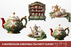 Watercolor Christmas Tea Party Clipart, Christmas Tea Party Product Image 1