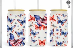Patriotic Butterfly Watercolor Tumbler 16 oz Libbey Glass Ca Product Image 1