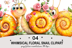 Whimsical Floral Snail Clipart Watercolor png Product Image 1