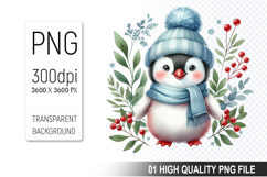 Christmas Penguin Clipart PNG, Festive Penguin Sublimation Product Image 1