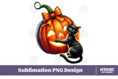 Coquette Halloween Pumpkin Black Cat PNG DTF Sublimation Product Image 1