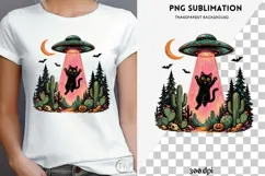 UFO black cat png design for T-shirt Product Image 4