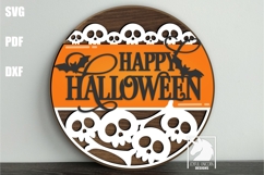 Happy Halloween Door Hanger SVG | Halloween Skull Round Sign Product Image 1