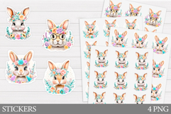 Cute Bunny Sticker Design. Bunny Flowers Sticker Printable Product Image 1