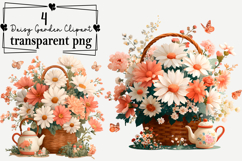 Whimsical Daisy Garden Clipart Watercolor PNG Product Image 1