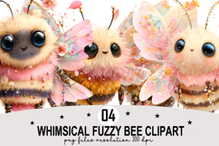 Whimsical Fuzzy Bee Clipart Watercolor PNG Product Image 1
