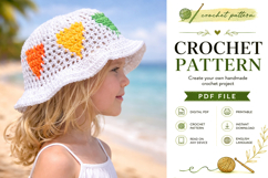 Heart Motif Kids Crochet Sun Hat Pattern PDF Product Image 3