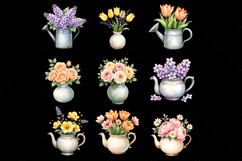Elegant Watercolor Floral Vase Clipart Collection, PNG Product Image 4