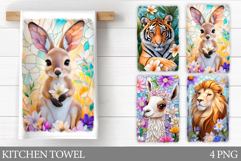 Cute Animals Kitchen Towel. Flowers Kitchen Towel Design Product Image 1