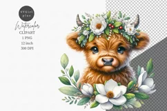 Spring clipart, Highland calf clipart, Floral sublimation Product Image 1