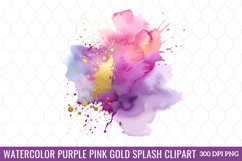 Watercolor Purple Pink Gold Splash Clipart Product Image 1