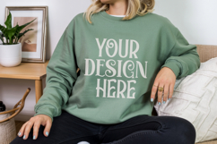 Military Green Gildan 18000 Mockup, Sweatshirt Crewneck Mock Product Image 1