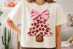 Pink Coquette Bow Leopard Print Knit Christmas Tree PNG Product Image 4