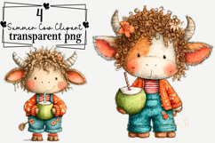 Watercolor Summer Cow Clipart Watercolor PNG Product Image 1