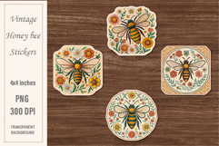 Vintage Honey Bee Stickers | Watercolor PNG | Print&amp;Cut Product Image 1
