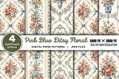Pink Blue Ditsy Floral Digital Paper JPG Product Image 1