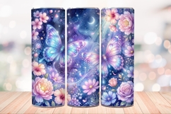 Glitter Butterfly 20 OZ Skinny Tumbler Wrap Sublimation Png. Product Image 4