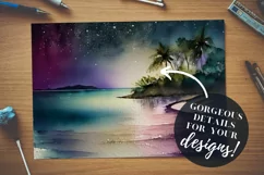Tropical Beach Scenes Watercolor Paper Sunrise Night sky Product Image 3