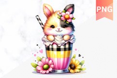 Easter Bunny And Milkshake Flowers Sublimation - Clipart PNG Product Image 1
