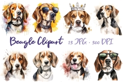Watercolor Beagle Clipart Set Cute Dog Illustration Bundle Product Image 1