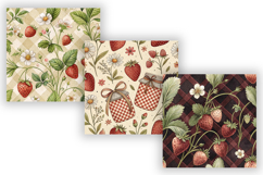 Vintage Strawberry Gingham Digital Paper, Seamless pattern Product Image 3