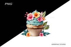 Tropical Floral Cupcake Clipart, Product Image 1