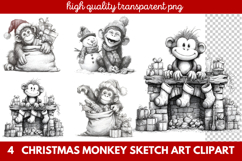 Christmas Monkey Sketch Art Clipart | Hand-Drawn Holiday Product Image 1