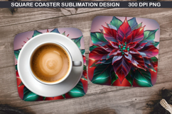 Poinsettias Coaster Sublimation, Christmas Coaster PNG Product Image 1
