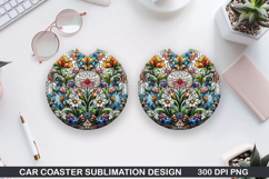 Stained Glass Car Coaster Sublimation| Valentine Coaster PNG Product Image 1