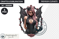 Pastel Goth Fairy Clipart, Black Pink PNG fantasy clipart Product Image 1