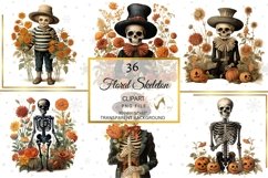 Halloween Vintage Skeleton Clipart, halloween Floral Clipart Product Image 5