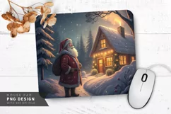 Santa by Warm Cabin in Snowy Woods Mouse Pad Sublimation Product Image 1