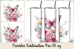 Pink Flowers 20 oz Skinny Tumbler Wrap Product Image 3