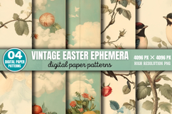 Vintage Easter Ephemera Digital Paper Background Bundle PNG Product Image 5