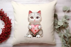 Watercolor Cat Heart Valentine Clipart, Valentines PNG Product Image 4